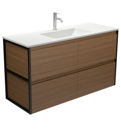 Vanessa Amato 1200 Walnut Wall-Hung Vanity, Matte Black Frames