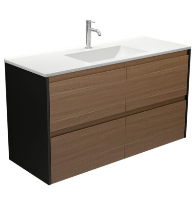 Vanessa Amato 1200 Walnut Wall-Hung Vanity, Satin Black Panels