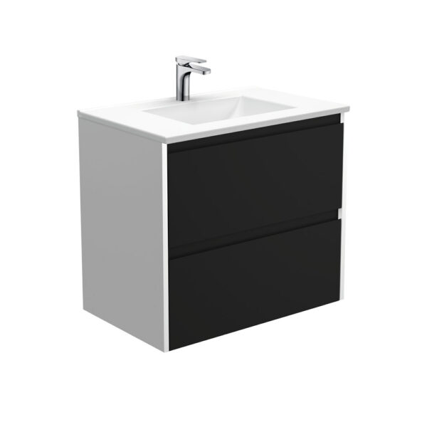 Vanessa Amato 750 Satin Black Wall-Hung Vanity, Satin White Panels