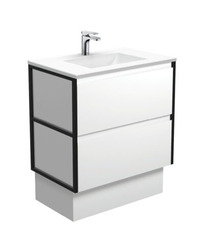 Vanessa Amato 750 Satin White Vanity On Kick, Matte Black Frames