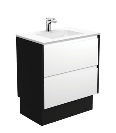 Vanessa Amato 750 Satin White Vanity On Kick, Satin Black Panels