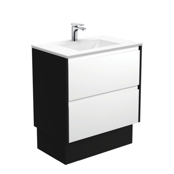 Vanessa Amato 750 Satin White Vanity On Kick, Satin Black Panels