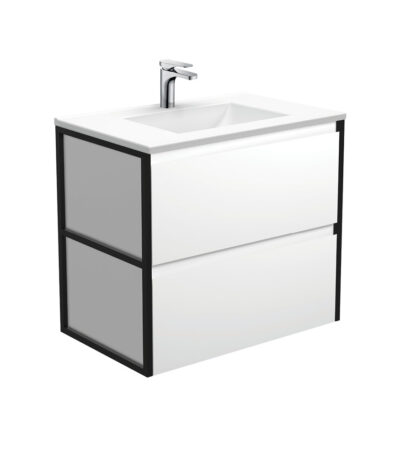 Vanessa Amato 750 Satin White Wall-Hung Vanity, Matte Black Frames