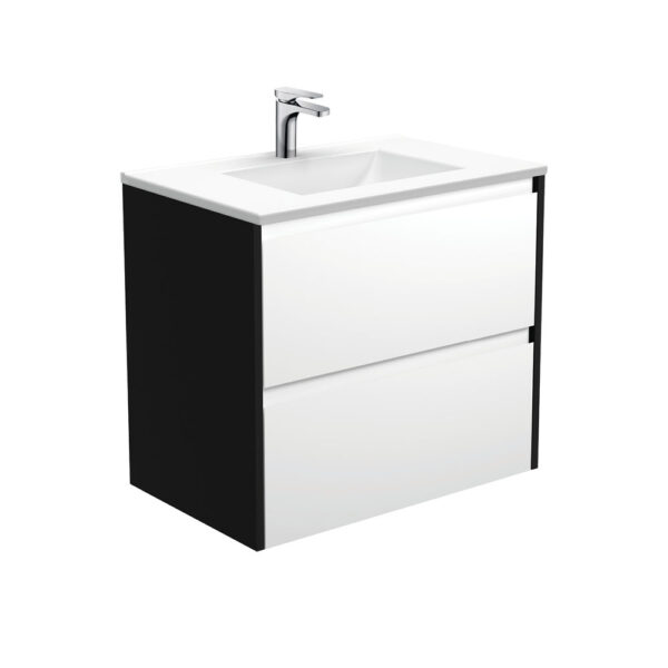Vanessa Amato 750 Satin White Wall-Hung Vanity, Satin Black Panels