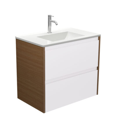 Vanessa Amato 750 Satin White Wall Hung Vanity, Walnut Panels