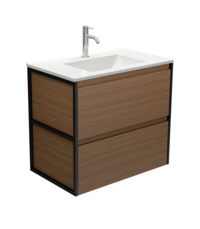Vanessa Amato 750 Walnut Wall-Hung Vanity, Matte Black Frames