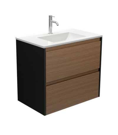 Vanessa Amato 750 Walnut Wall-Hung Vanity, Satin Black Panels