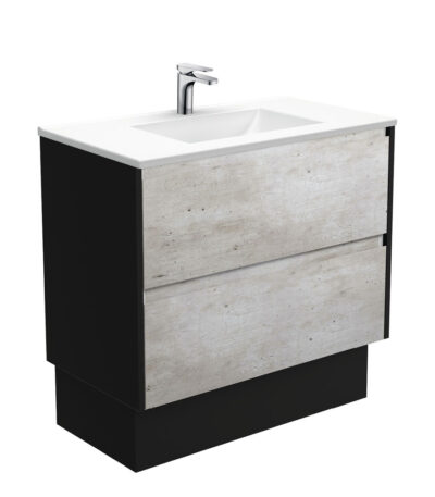Vanessa Amato 900 Industrial Vanity On Kick, Satin Black Panels