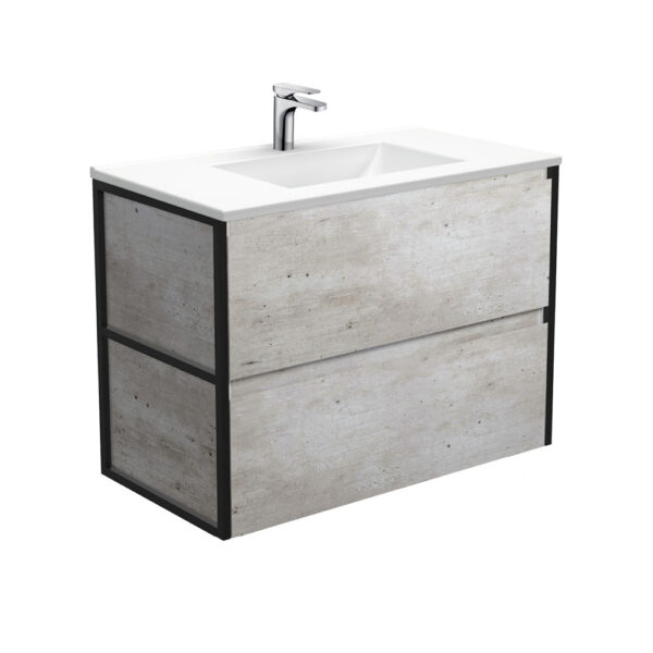 Vanessa Amato 900 Industrial Wall-Hung Vanity, Matte Black Frames
