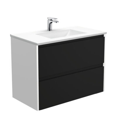 Vanessa Amato 900 Satin Black Wall-Hung Vanity, Satin White Panels