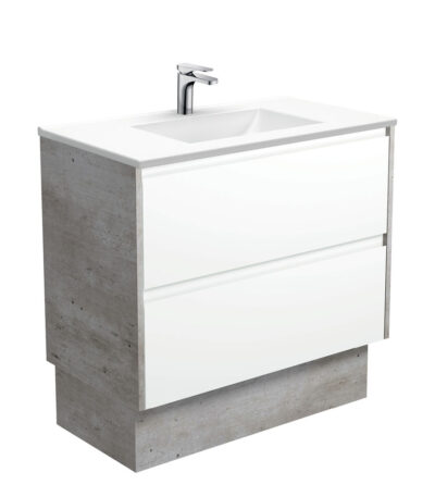 Vanessa Amato 900 Satin White Vanity On Kick, Industrial Panels