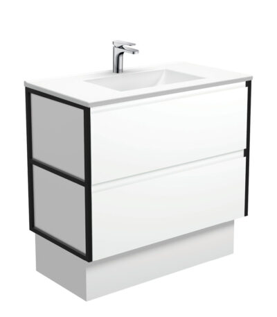 Vanessa Amato 900 Satin White Vanity On Kick, Matte Black Frames