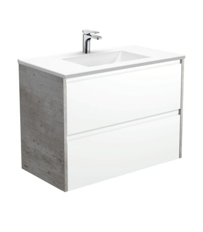 Vanessa Amato 900 Satin White Wall-Hung Vanity, Industrial Panels
