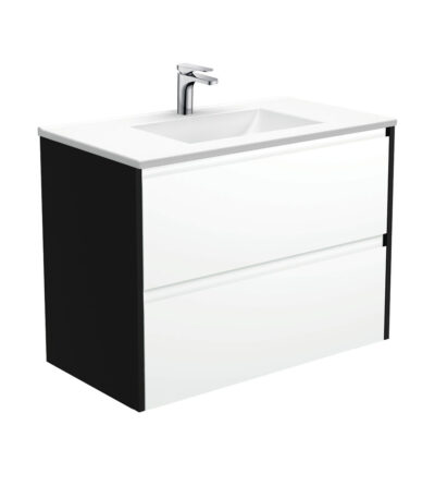 Vanessa Amato 900 Satin White Wall-Hung Vanity, Satin Black Panels