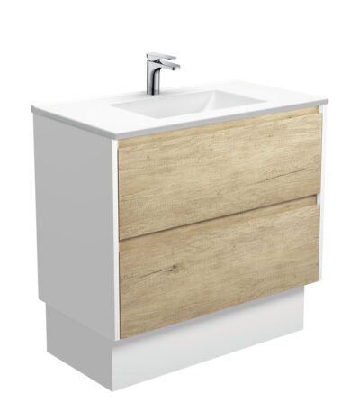 Vanessa Amato 900 Scandi Oak Vanity On Kick, Satin White Panels