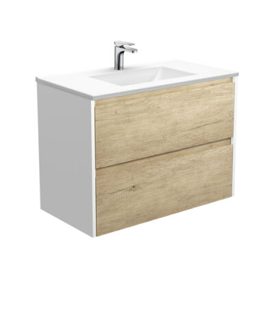 Vanessa Amato 900 Scandi Oak Wall-Hung Vanity, Satin White Panels