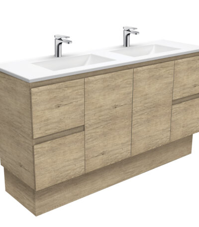 Vanessa Edge Scandi Oak 1500 Double Bowl Vanity On Kickboard
