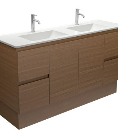 Vanessa Edge Walnut 1500 Double Bowl Vanity on Kick