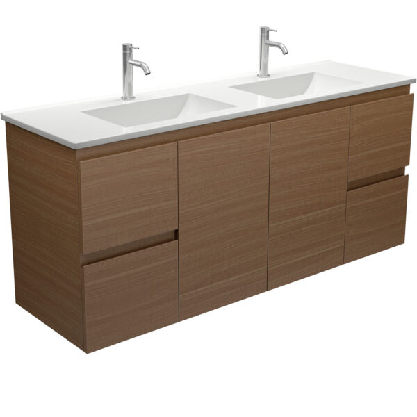 Vanessa Edge Walnut 1500 Double Bowl Wall Hung Vanity