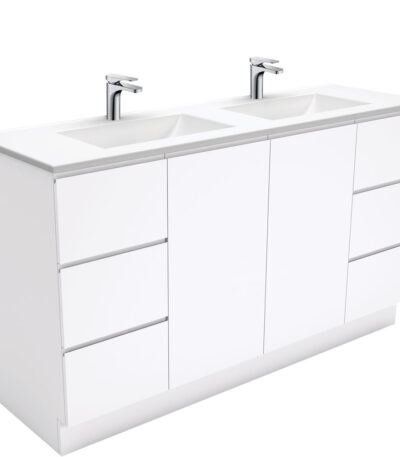 Vanessa Fingerpull Gloss White 1500 Double Bowl Vanity On Kickboard