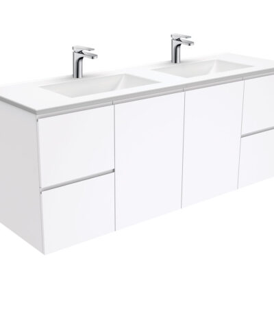Vanessa Fingerpull Gloss White 1500 Double Bowl Wall-Hung Vanity