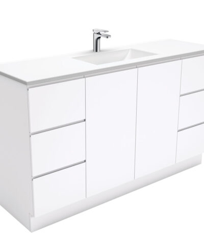 Vanessa Fingerpull Gloss White 1500 Single Bowl Vanity On Kickboard
