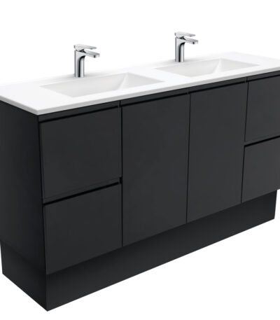 Vanessa Fingerpull Satin Black 1500 Double Bowl Vanity On Kickboard