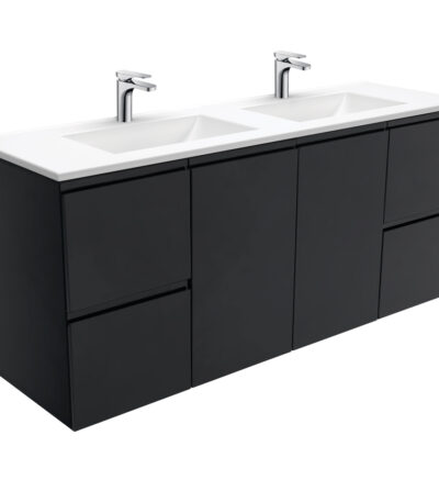 Vanessa Fingerpull Satin Black 1500 Double Bowl Wall-Hung Vanity