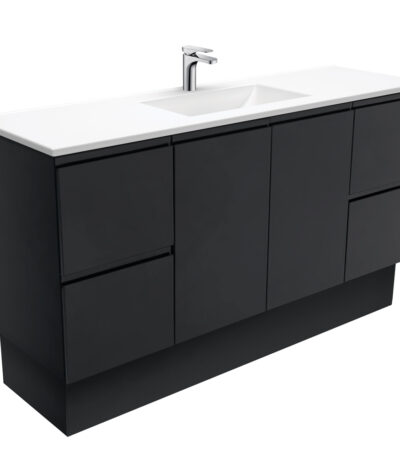 Vanessa Fingerpull Satin Black 1500 Single Bowl Vanity On Kickboard