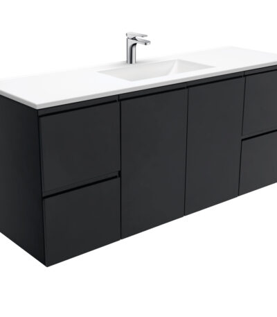 Vanessa Fingerpull Satin Black 1500 Single Bowl Wall-Hung Vanity
