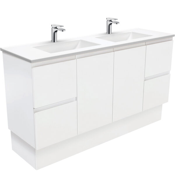 Vanessa Fingerpull Satin White 1500 Double Bowl Vanity On Kickboard