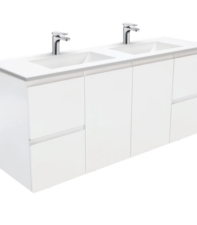 Vanessa Fingerpull Satin White 1500 Double Bowl Wall-Hung Vanity