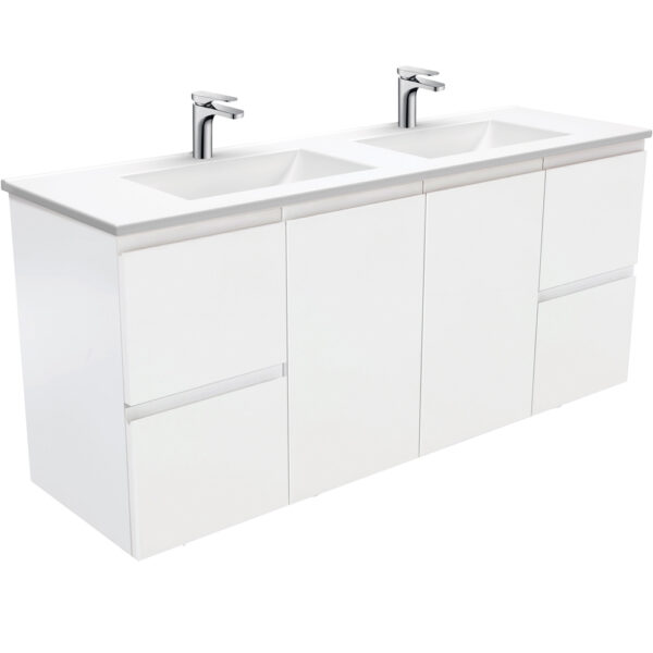 Vanessa Fingerpull Satin White 1500 Double Bowl Wall-Hung Vanity