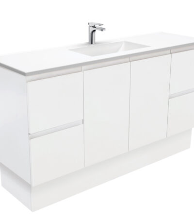 Vanessa Fingerpull Satin White 1500 Single Bowl Vanity On Kickboard