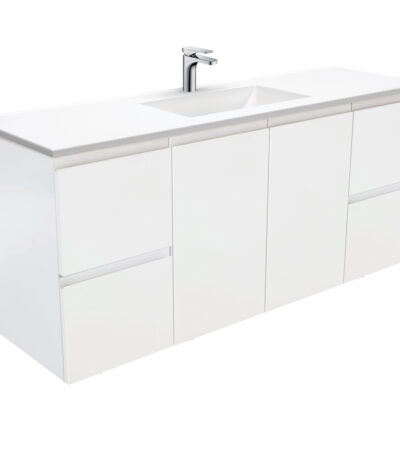 Vanessa Fingerpull Satin White 1500 Single Bowl Wall-Hung Vanity