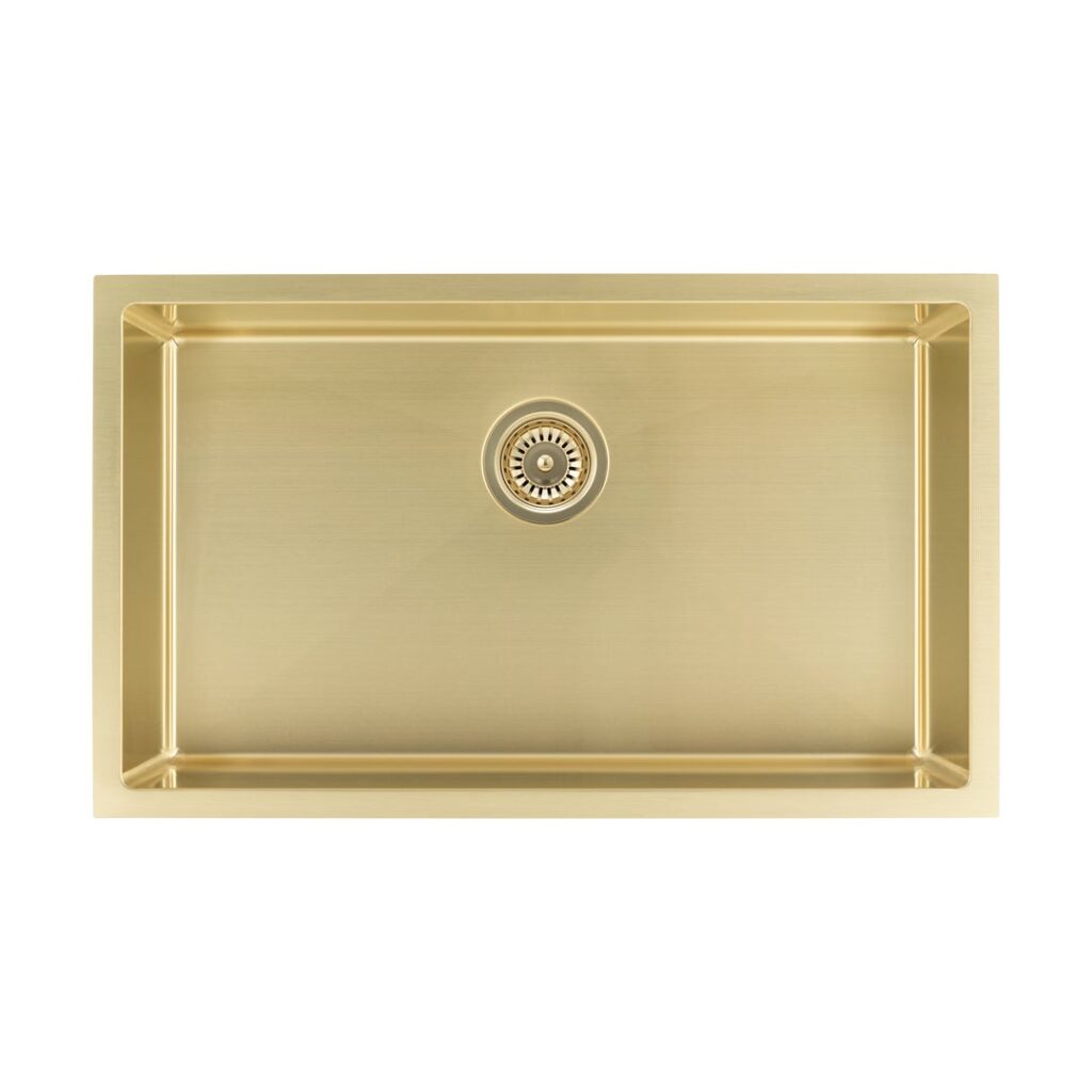 Vari Single Sink 750mm - Brushed Brass w Rack
