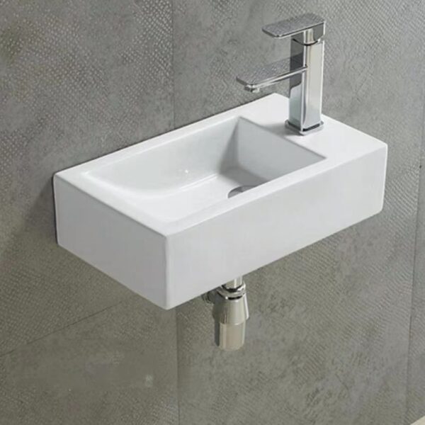 Wall Hung Ceramic Basin - Left Hand Bowl - No Overflow - Right Tap Hole - Gloss White - Rectangle - 500mm | PW5025L