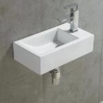 Wall Hung Ceramic Basin - Left Hand Bowl - No Overflow - Right Tap Hole - Gloss White - Rectangle - 500mm | PW5025L
