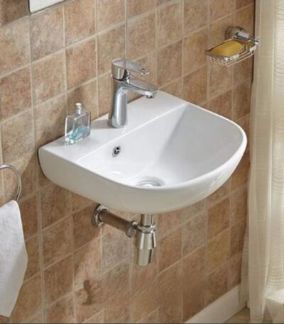 Wall Hung Ceramic Basin - Overflow - Tap Hole - Gloss White - Round - 440mm | PW4336