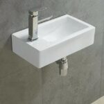 Wall Hung Ceramic Basin - Right Hand Bowl - No Overflow - Left Tap Hole - Gloss White - Rectangle - 455mm | PW4525R