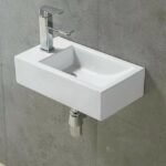 Wall Hung Ceramic Basin - Right Hand Bowl - No Overflow - Left Tap Hole - Gloss White - Rectangle - 500mm | PW5025R