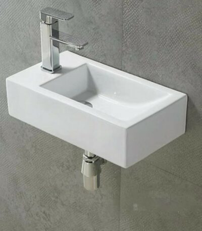 Wall Hung Ceramic Basin - Right Hand Bowl - No Overflow - Left Tap Hole - Gloss White - Rectangle - 500mm | PW5025R