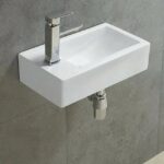 Wall Hung Ceramic Basin - Right Hand Bowl - No Overflow - Left Tap Hole - Gloss White - Rectangle - 455mm | PW4525R