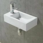 Wall Hung Ceramic Basin - Right Hand Bowl - No Overflow - Left Tap Hole - Gloss White - Rectangle - 500mm | PW5025R