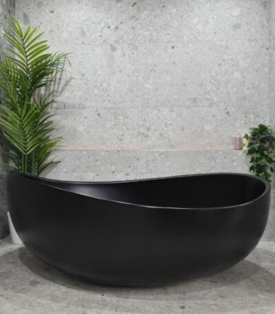Wave Oval Wide Freestanding Bathtub - Matt Black - No Overflow - 1800mm | SB821-1800MB