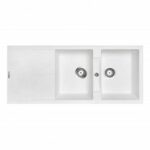 Whie Carysil Jazz D-200 Double Bowl with Drain Board Stone Kitchen Sink - 1150x500mm | TWMD-200JW
