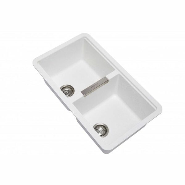 White Carysil CG2B3322 Double Bowl Stone Kitchen Sink - 824x481x241mm | TWM3322-W