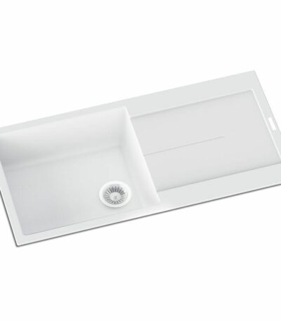 White Carysil Enigma D100L Granite Single Bowl with Drain Board Stone Kitchen Sink - 1000x500mm | TWM-ED100LW