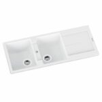 White Carysil Enigma D200 Granite Double Bowl with Drain Board Stone Kitchen Sink - 1160x460x200mm | TWM-ED200W