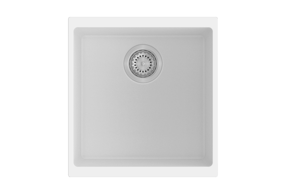 White Carysil Enigma N100M Granite Single Bowl Stone Kitchen Sink - 430x460x200mm | TWM-EN100MW